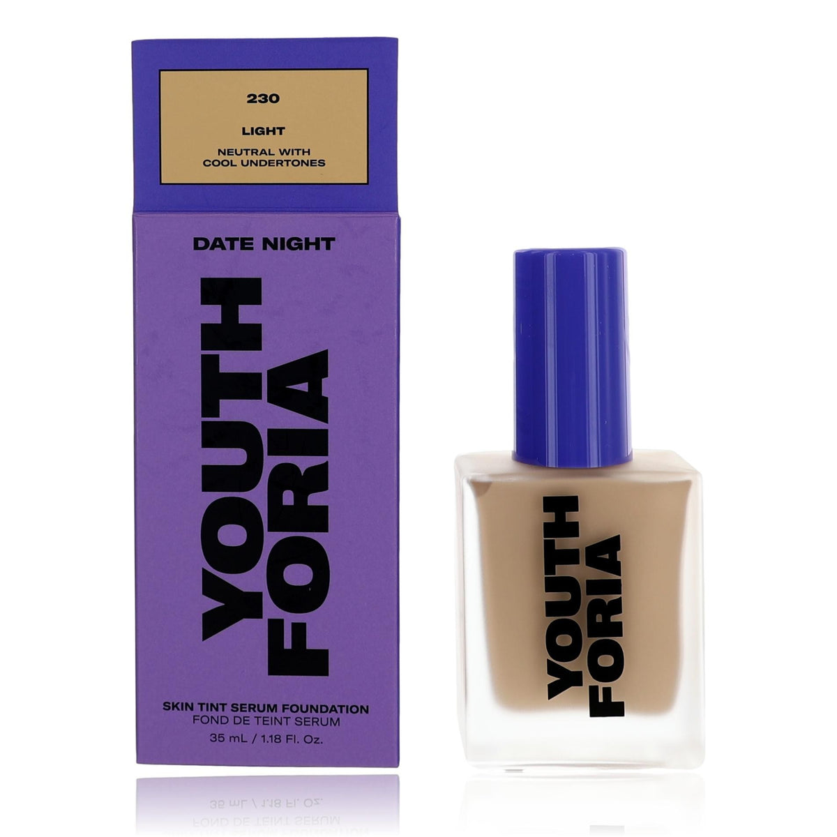 Date Night by Youthforia, 1.18 oz Skin Tint Serum Foundation- 230 Light